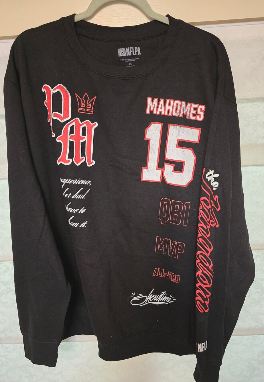 Patrick Mahomes II Mens 2XL NFLPA Black Sweatshirt #15 Kansas City Showtime NWOT